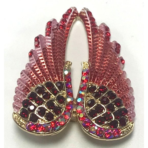 Pink and Red Rhinestone Crystal Angel Wings Brooch Gold Tone Ships From USA - Picture 2 of 4